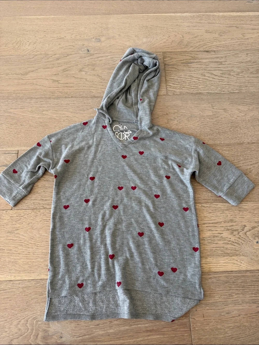 Chaser Gray Hoodie Tunic with Red Heart Print